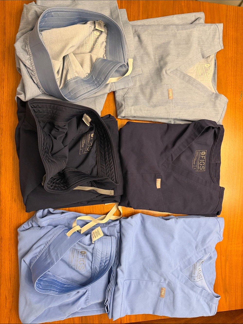 Figs Women’s Scrub Tops & Pants Bundle - Light Blue & Navy